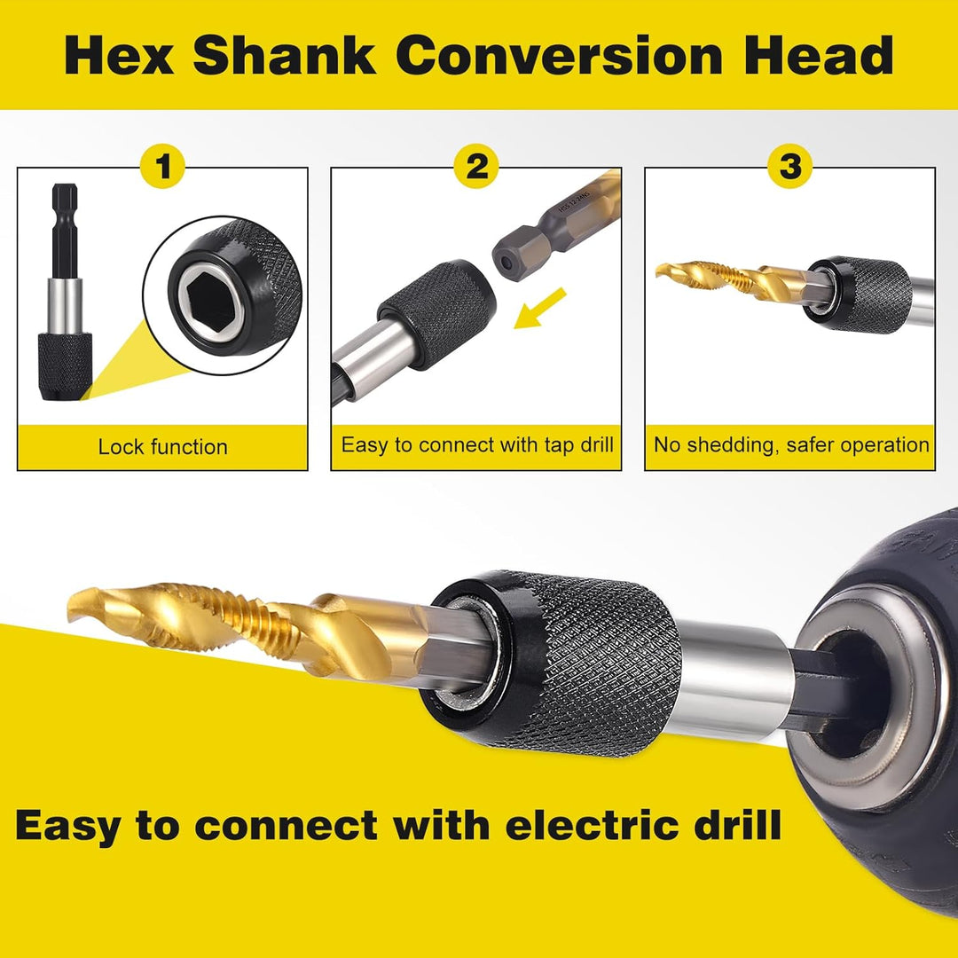 HSEAMALL 13 Stück Gewindebohrer Set,Kombi-Bohrer Gewindebohrer Bit Satz 6mm HSS M3-M10 Gewindeschnei