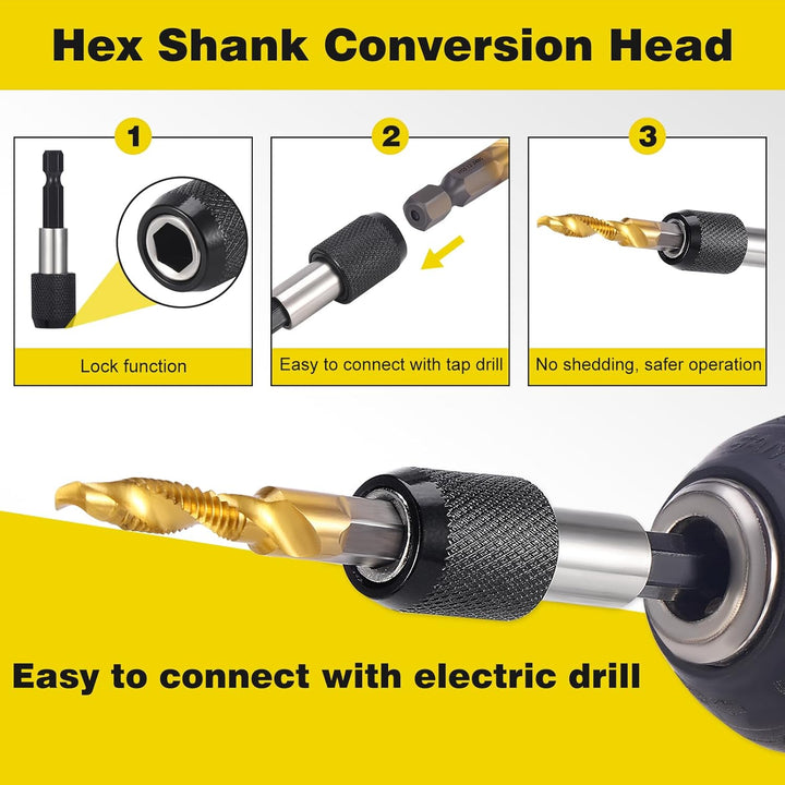 HSEAMALL 13 Stück Gewindebohrer Set,Kombi-Bohrer Gewindebohrer Bit Satz 6mm HSS M3-M10 Gewindeschnei