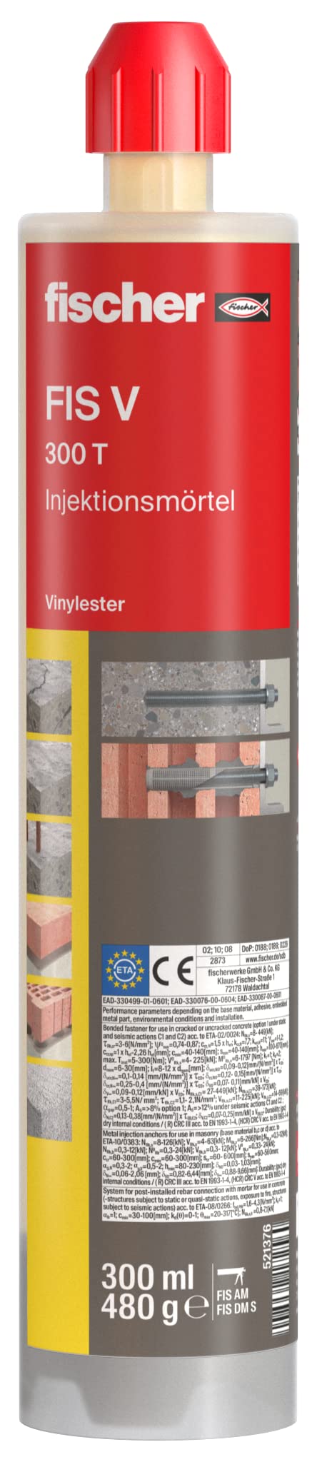 fischer Hochleistungsmörtel FIS V 300 T, wetterfester Mörtel für den Innen- und Aussenbereich, unive