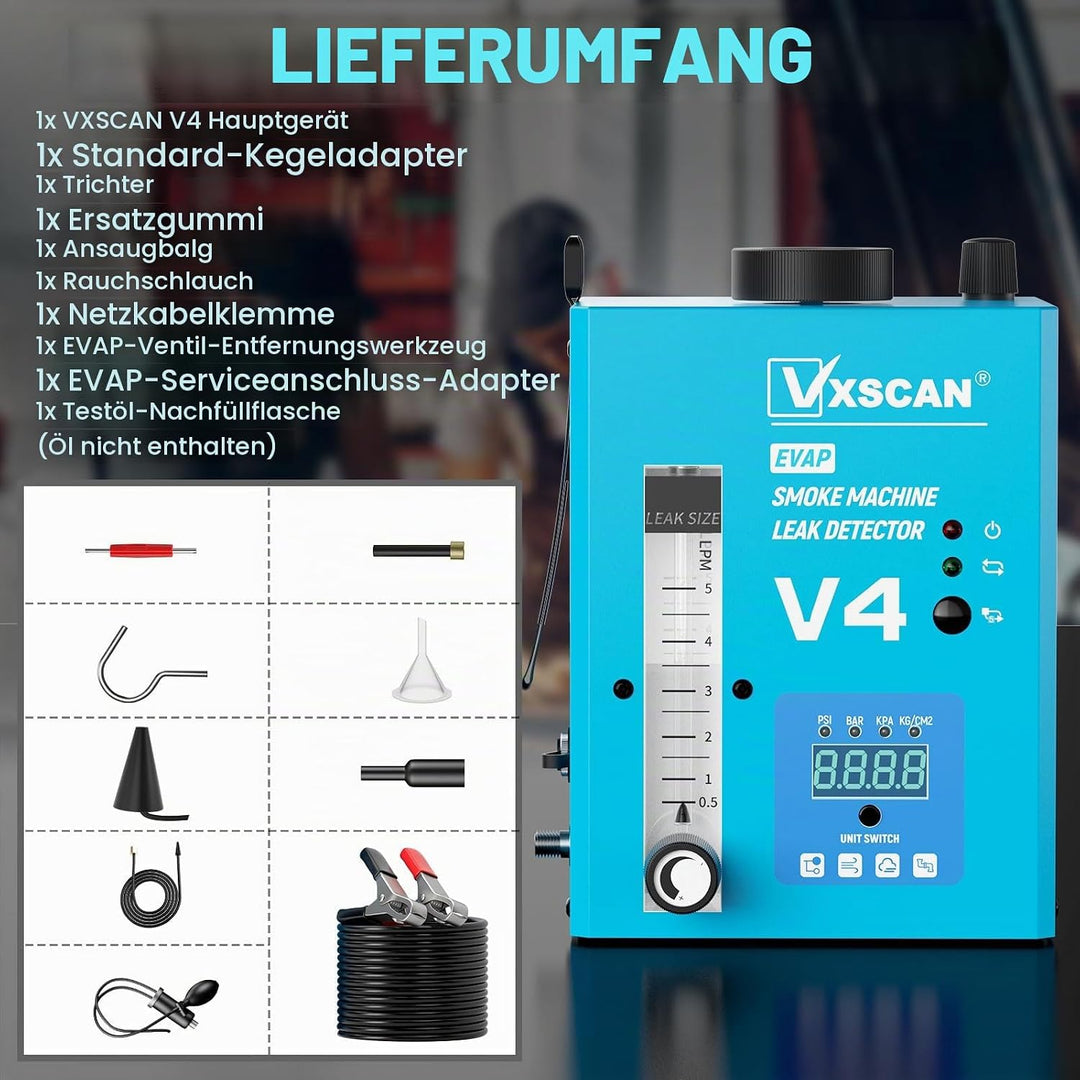 12V Nebelmaschine KFZ Rauchmaschine Lecksuchgerät EVAP mit Digitalem Druckmesser &amp; Luftmengenmesser