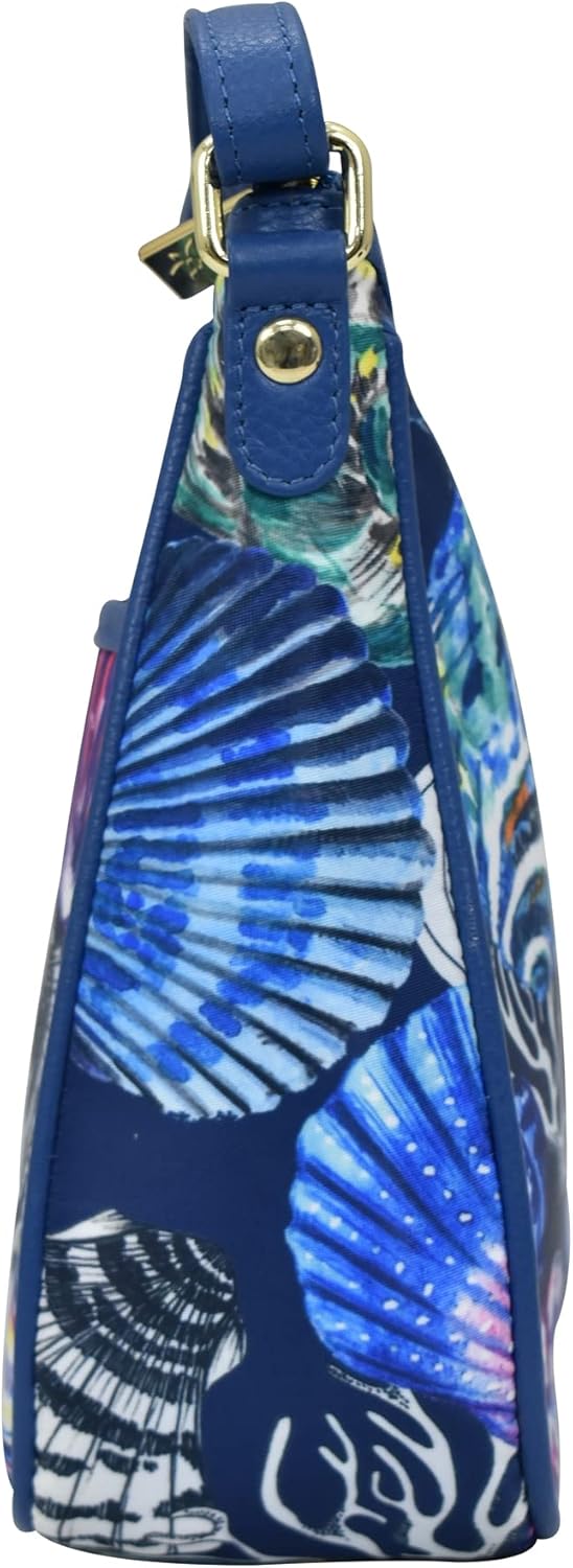 Anuschka East/West Hobo Bag - Wanderlust Kollektion - Nylonstoff mit Leder Trim und Kunstdruck Sea T
