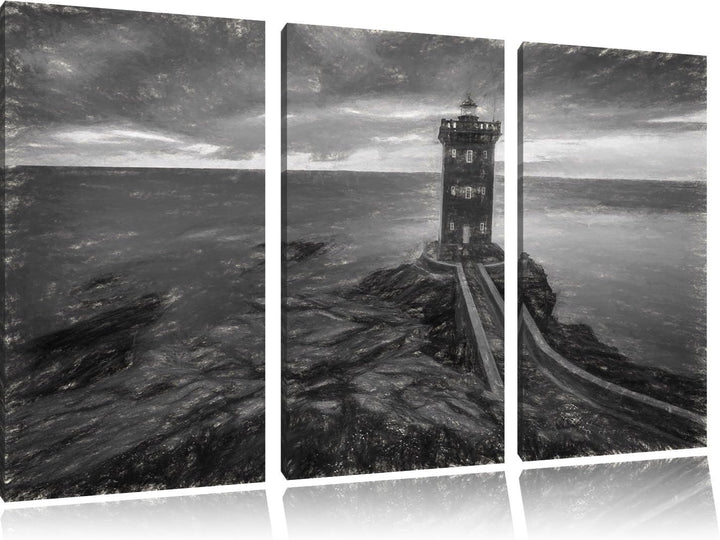 Pixxprint Leuchtturm im Sonnenuntergang / 3-Teilig/Gesamtmass 120cm Leinwandbild bespannt auf Holzra