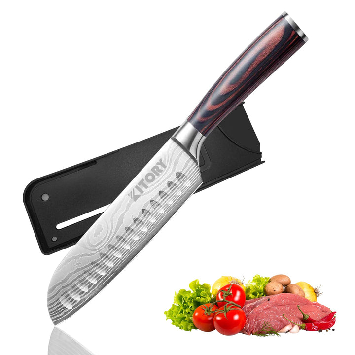 Kitory Santokumesser Kochmesser Klingenlänge 17 cm, Scharfer Santoku Messer Küchenmesser Ergonomisch