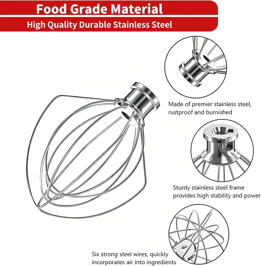 Standmixer-Zubehör, K45WW 6-Drahtiger Schneebesen für KitchenAid 4.5-5 Quart Kippkopf, Edelstahl-Auf