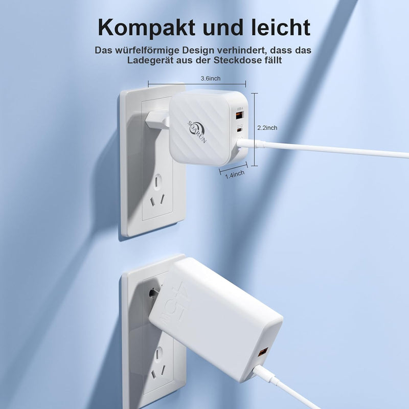 SOARUN USB C Ladegerät, 65W USB C Netzteil 3-Port Schnellladegerät mit PPS, PD 3.0 GaN USB Ladegerät