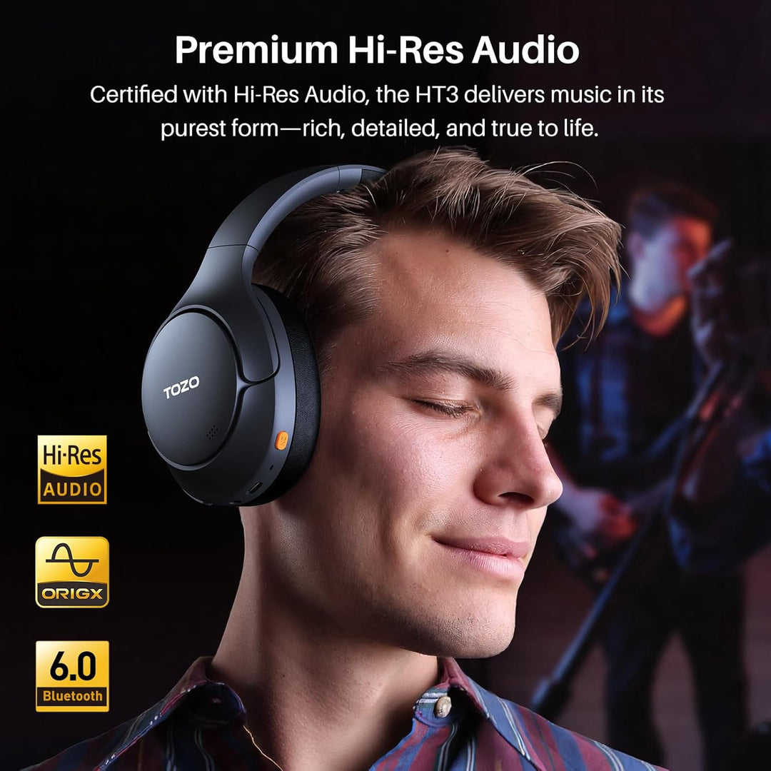 TOZO HT3 Kopfhörer Kabellos Bluetooth Over Ear, Noise Cancelling Kopfhörer mit 5 Mics,90 Std, Hi-Res