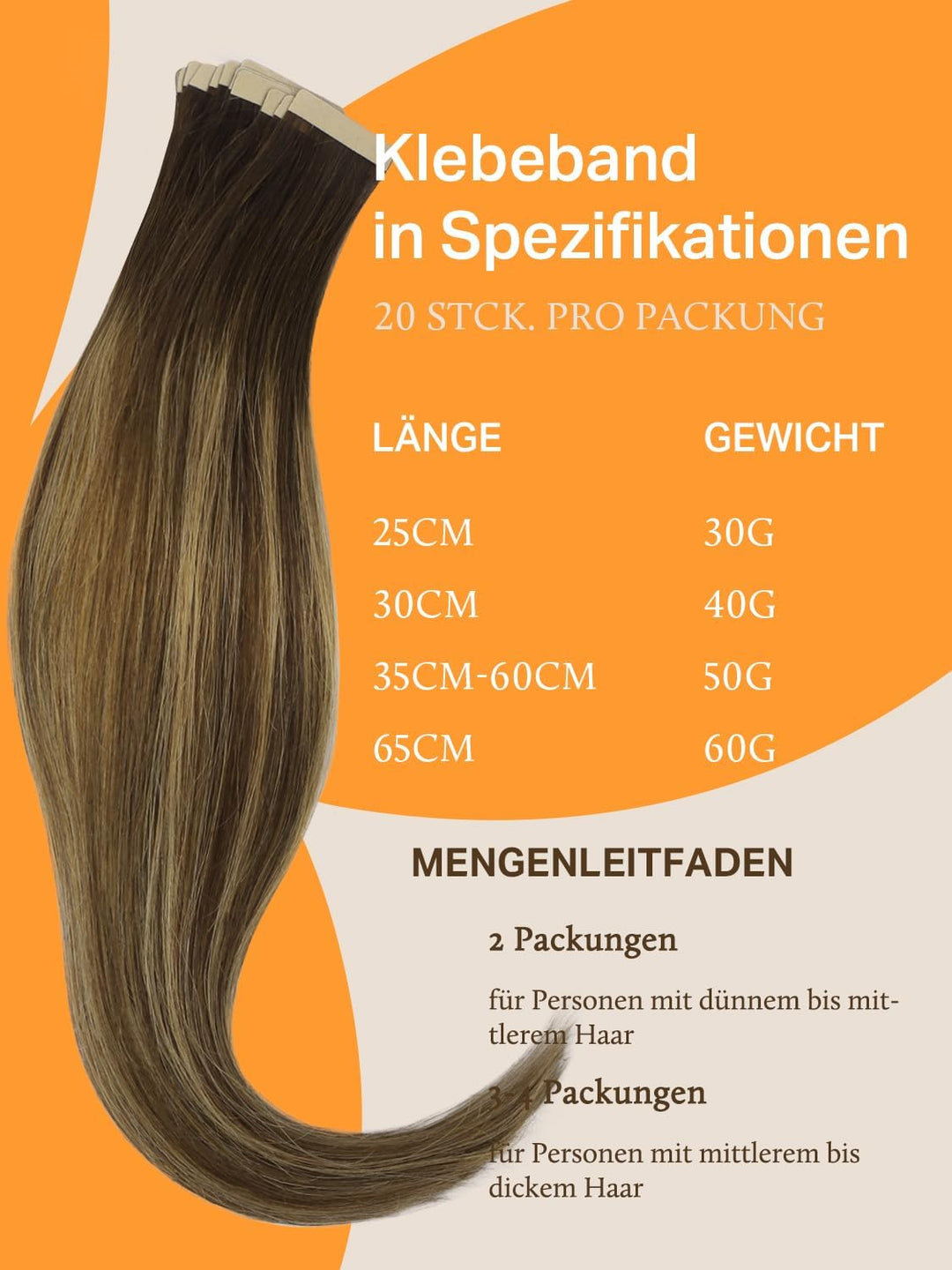 DOORES Remy Menschliches Haar Adhesive Glatt Haar Extension Balayage Schokoladenbraun bis Karamellbl