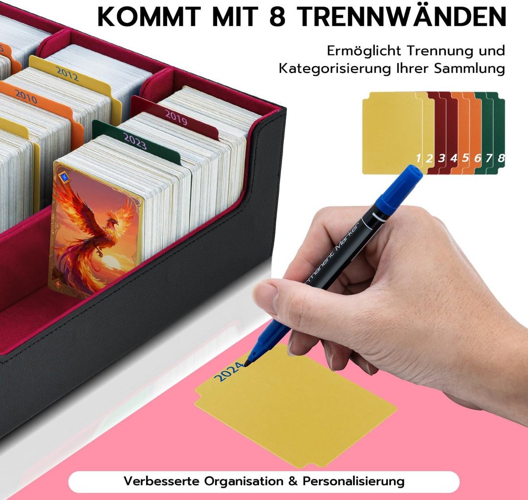 Card Deck Box for MTG, Gathering Kartenbox für 1800+ Karten mit Trennwänden,PU Leder Starkes Magneti