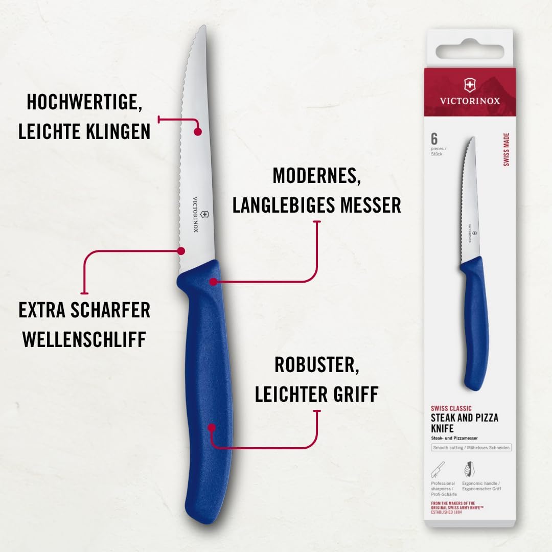 Victorinox, Swiss Classic, Profi Steakmesser-Set, 6-teilig, Extra Scharfe Klinge, Wellenschliff, 11