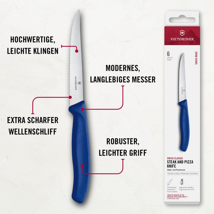 Victorinox, Swiss Classic, Profi Steakmesser-Set, 6-teilig, Extra Scharfe Klinge, Wellenschliff, 11