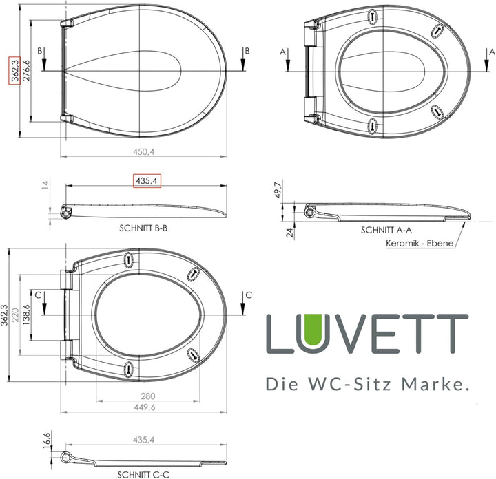 LUVETT® WC-SITZ C290, oval, doppelte Absenkautomatik Softclose, einfache Reinigung,Toilettendeckel a
