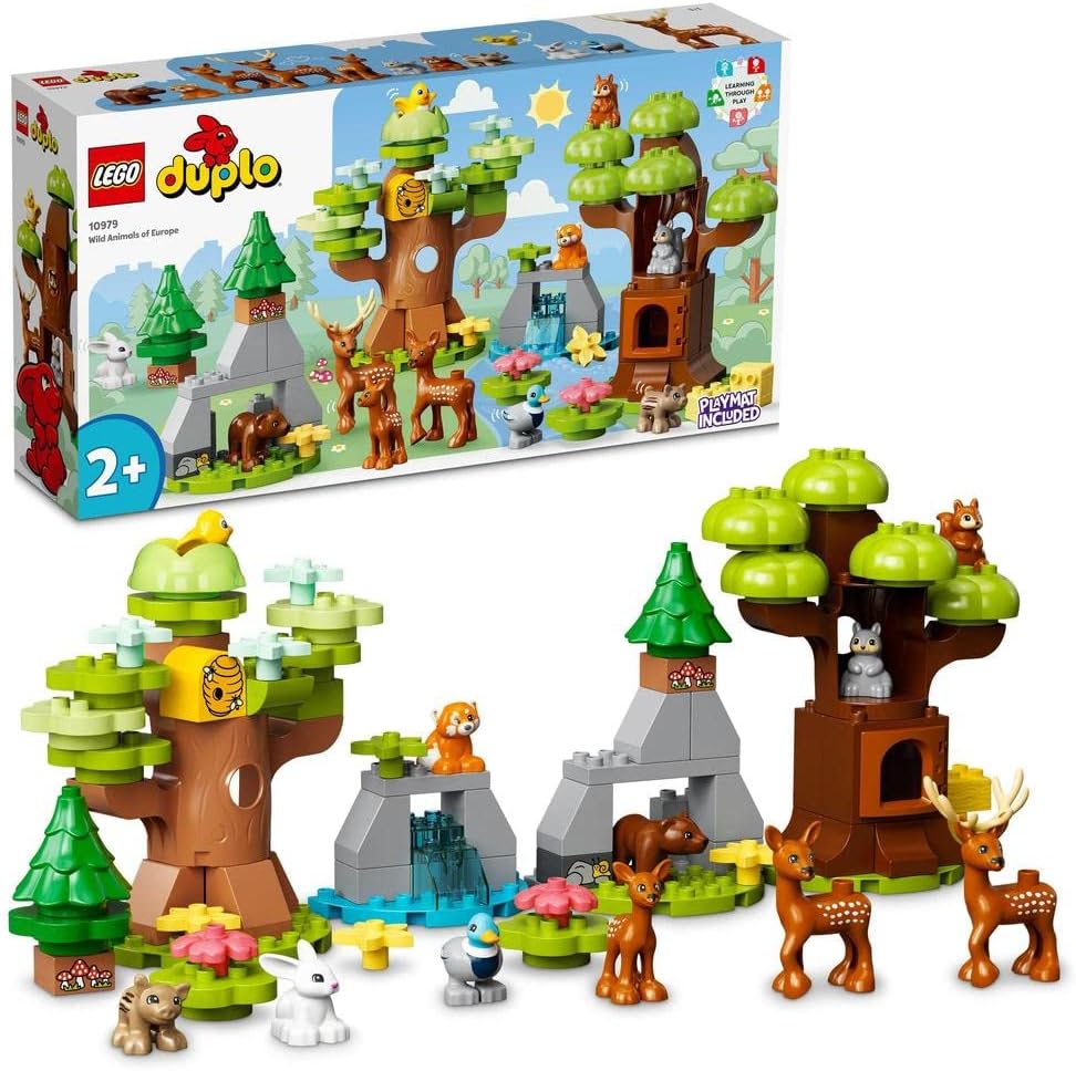 LEGO 10979 DUPLO Wilde Tiere Europas, Entwicklungsspielzeug für 2-Jährige, Hirsch, Bär, Fuchs und Ei