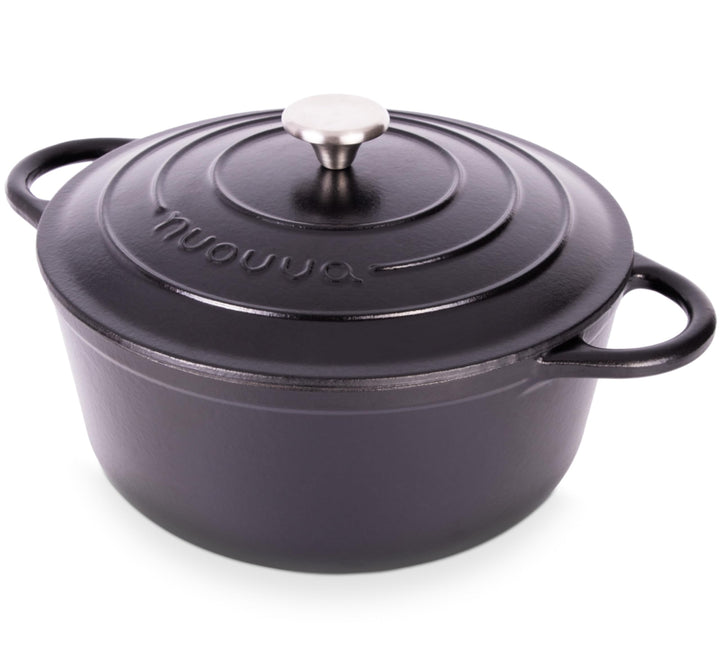 Gusseisen Dutch Oven mit Deckel – Emaille-Schmortopf mit Antihaft, Ofenfest – Schwarz, 6.1 Liter, 28