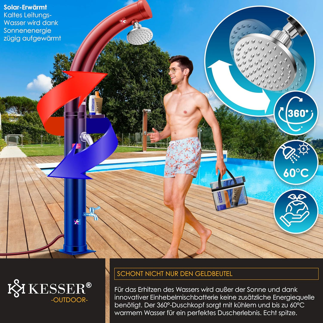 KESSER® Solar Gartendusche Solardusche Bogen Inkl. Schutzhaube warmes Wasser | 35 Liter | max. 60°C