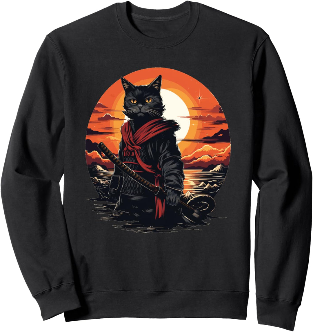 Ninja Japanese Samurai Cat Graphic Sweatshirt