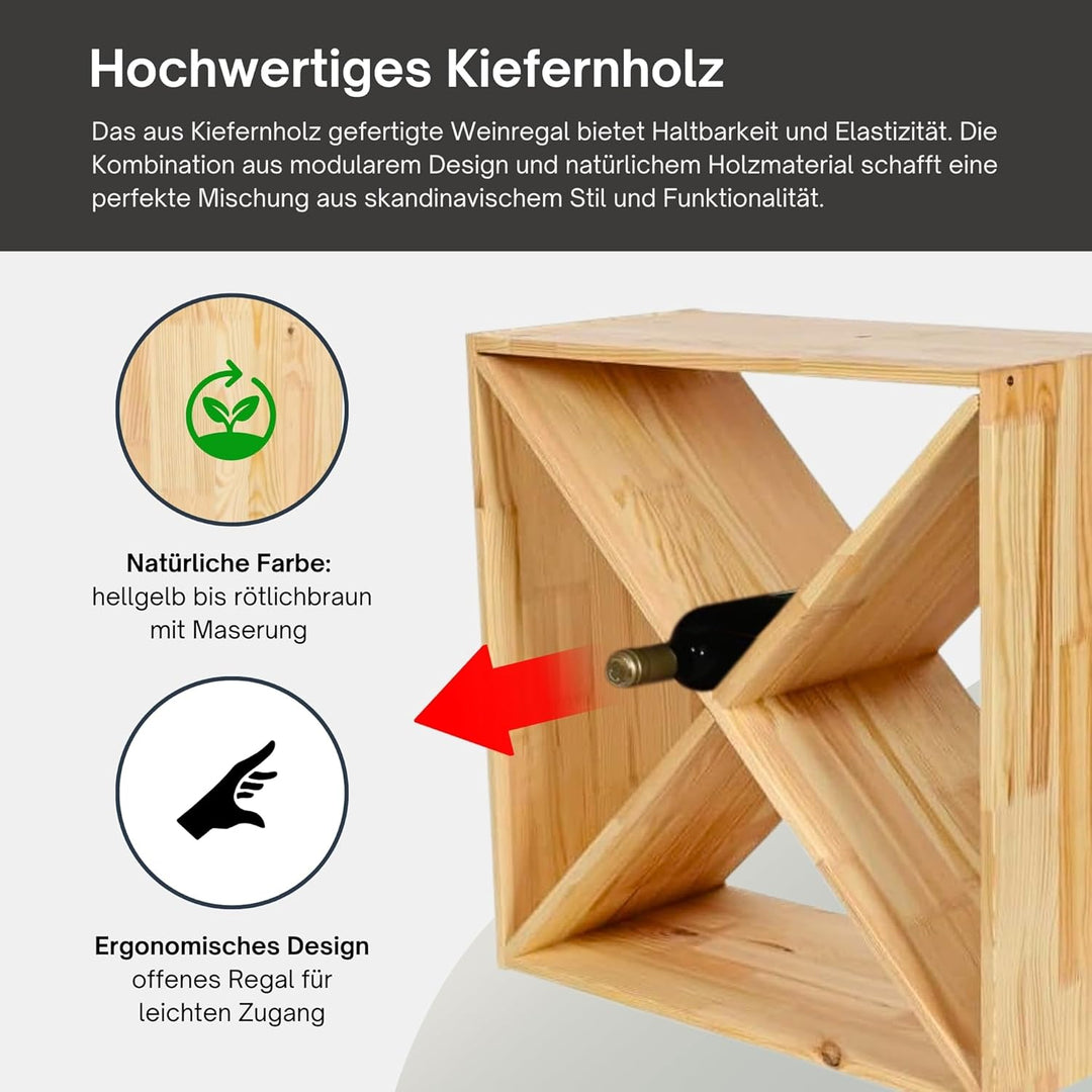 PROREGAL Modulares Weinregal VINCELLAR MOD | HxBxT 60x60x30cm | Kreuz Modul für 40 Flaschen | Massiv