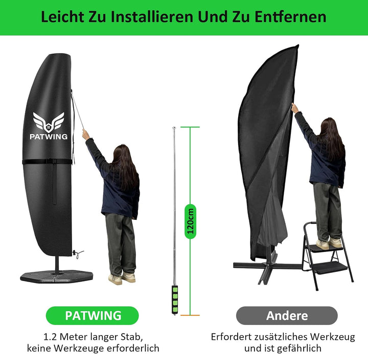 Sonnenschirm Schutzhülle, Ampelschirm Schutzhülle mit Stab für 2m-4m, 600D Abdeckung Ampelschirm Out