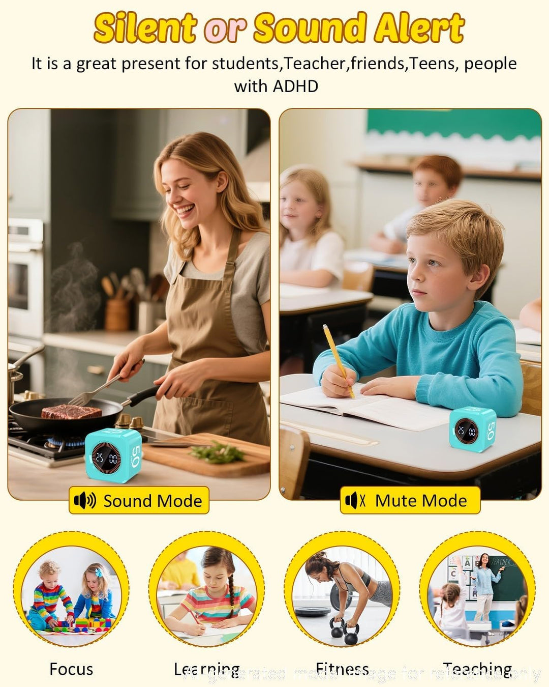 Pomodoro Timer-Würfel, visuelle Produktivität, Flip-Timer für Kinder, Klassenzimmer, Schreibtisch, 5