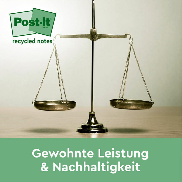Post-it Super Sticky 100 % Recycling Notes, 14+4 GRATIS-Blöcke/Packung, 70 Blätter pro Block, 76 mm
