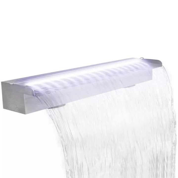 Festnight 60 cm Rechteckige Wasserfall Pool-Fontäne mit LEDs Edelstahl 90 x 11,5 x 8 cm