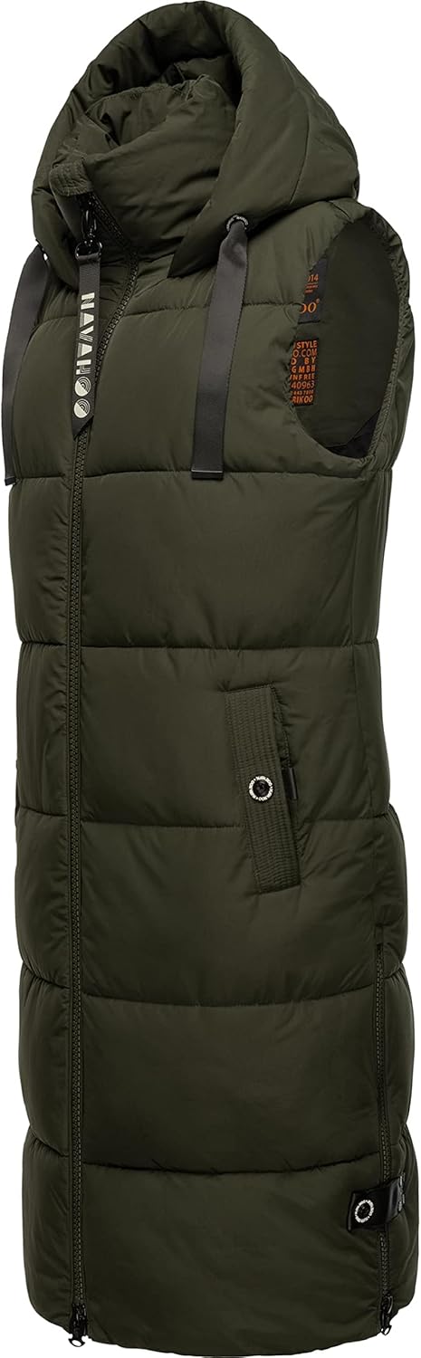 Navahoo Damen ärmellose Lange Outdoorweste warme Winterjacke Schnuffelchen XS-3XL XS Dark Olive, XS