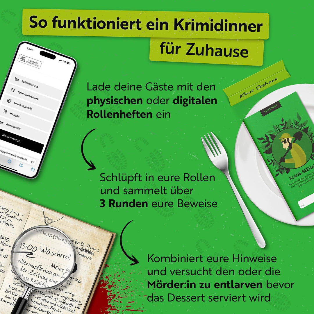 Gourmet Criminelle® | 4 bis 6 Personen | Krimidinner für zuhause | Mysteriöses Krimispiel für Deine