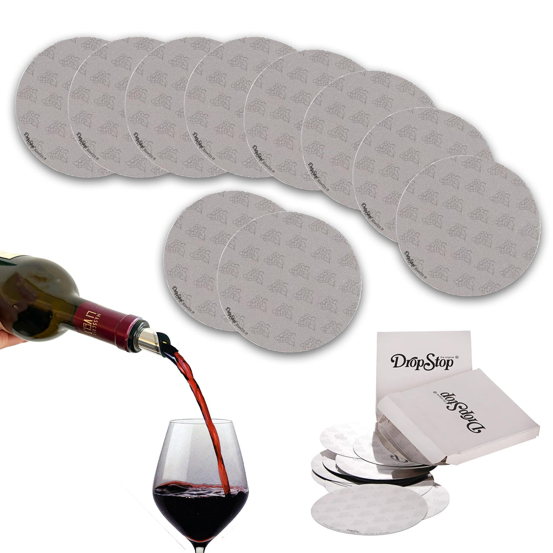 10er/Set Original DropStop Weinausgiesser, Made in Dänemark, Tropfschutz, Weinfolie Plättchen, für F