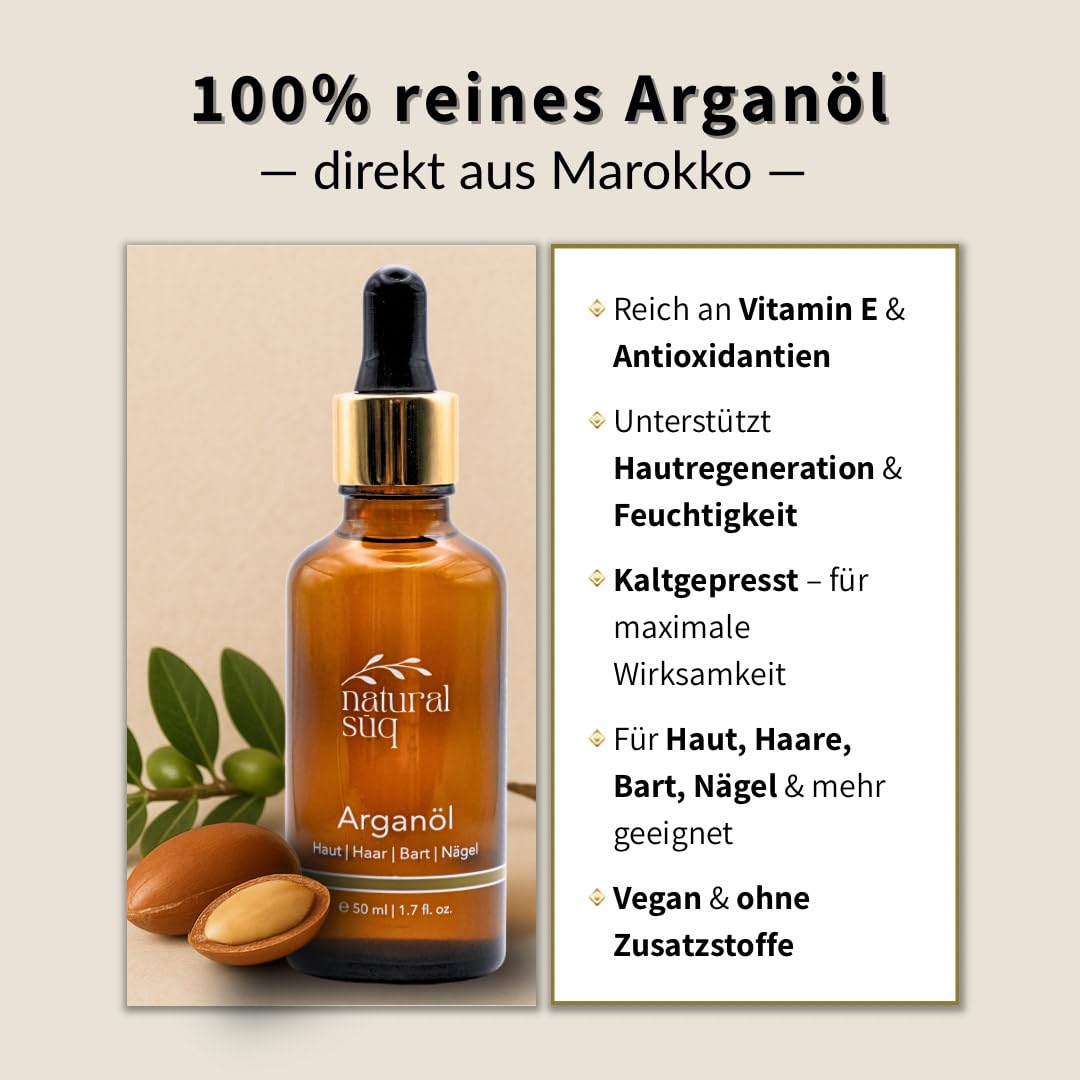 Premium Bio-Arganöl aus Marokko – 100% rein, kaltgepresst – für Haut, Haare, Bart & Nägel - Feuchtig