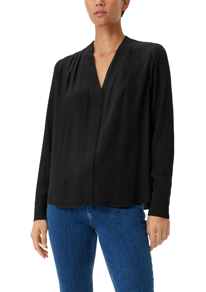 Comma Crêpe-Bluse mit Plisseefalte 36 9999_schwarz, 36 9999_schwarz