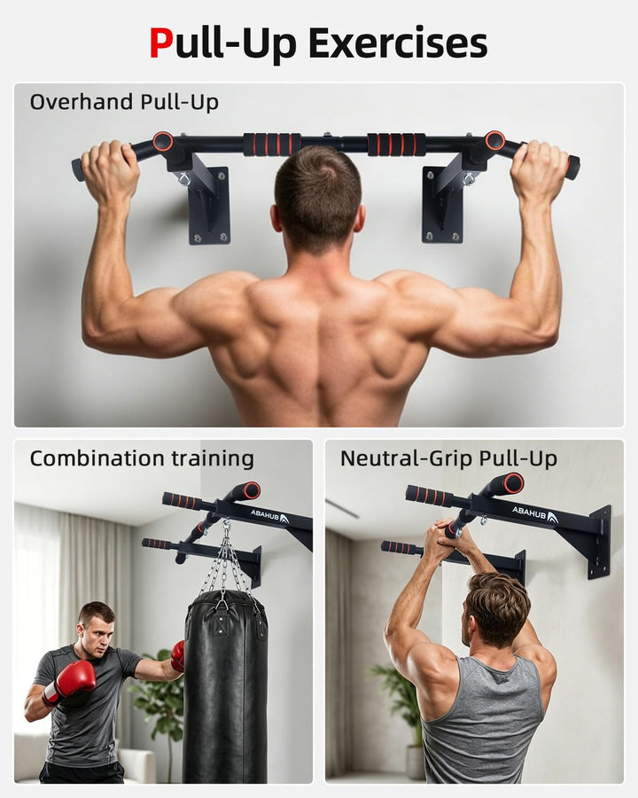 Abahub Klimmzugstange Wandmontage, Bohrmontage, Tragfähigkeit 200 kg | Mehrfach Griff Chin-Up-Bar fü