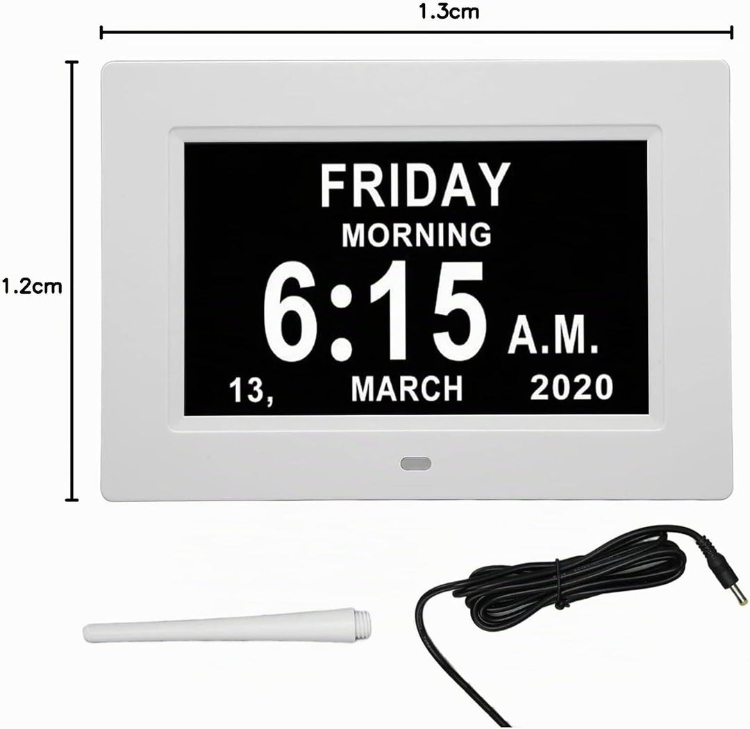 7 Zoll Wecker Digital mit Automatische Helligkeitsanpassung, Leiser LCD-Display-Wecker mit Luftfeuch