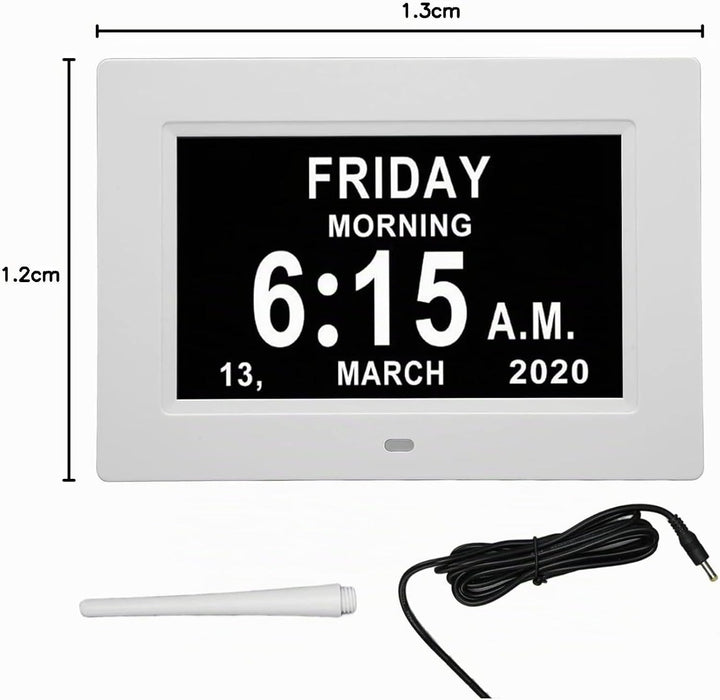 7 Zoll Wecker Digital mit Automatische Helligkeitsanpassung, Leiser LCD-Display-Wecker mit Luftfeuch
