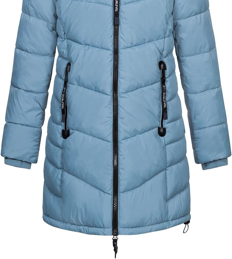 Sublevel Damen Jacke Steppmantel LSL-412 mit gefütterter Kapuze M Morning Fog Blue, M Morning Fog Bl