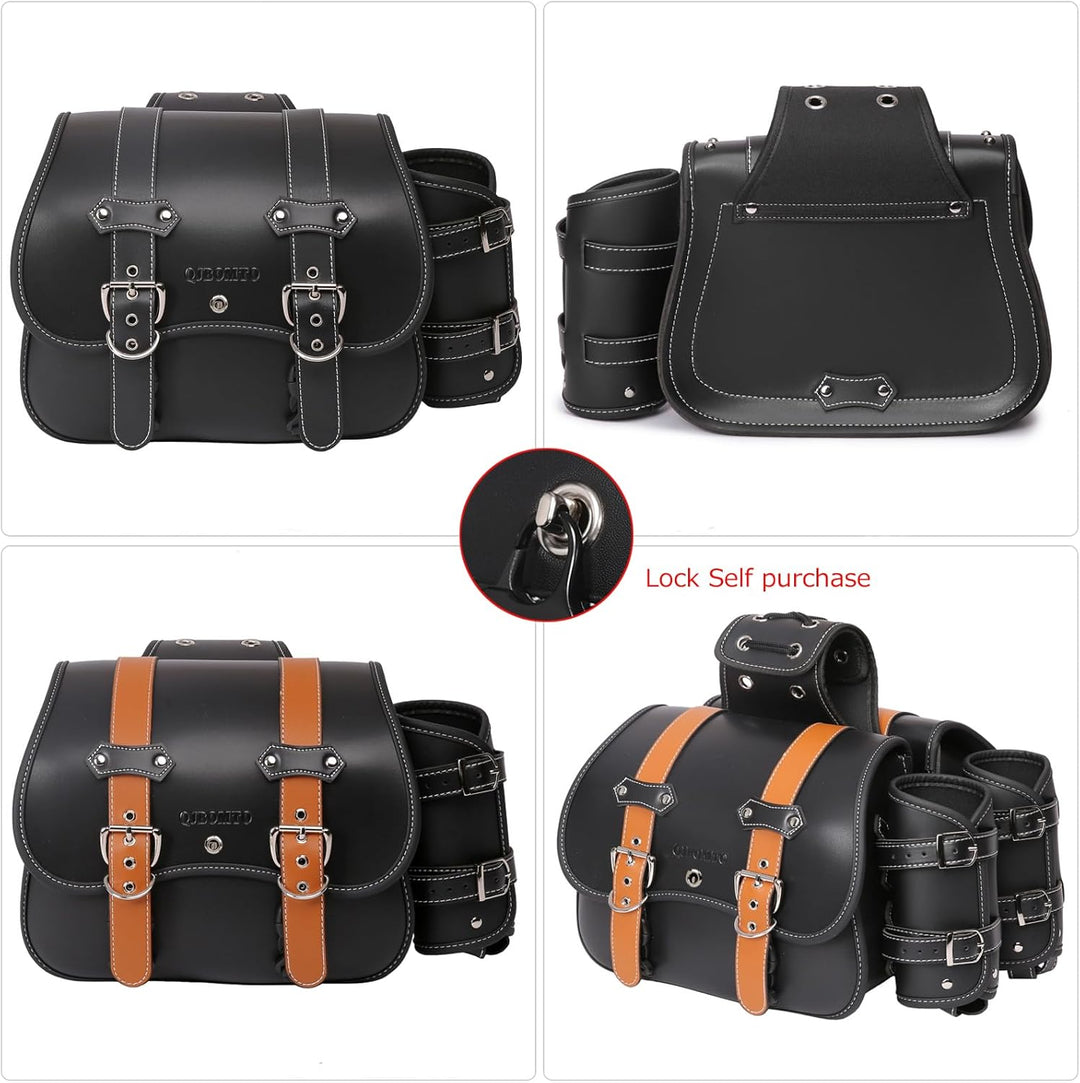 Motorrad-Satteltaschen aus hochdichtem Leder,Gepäckträger-Seitentaschen mit Getränkehalter, wasserdi