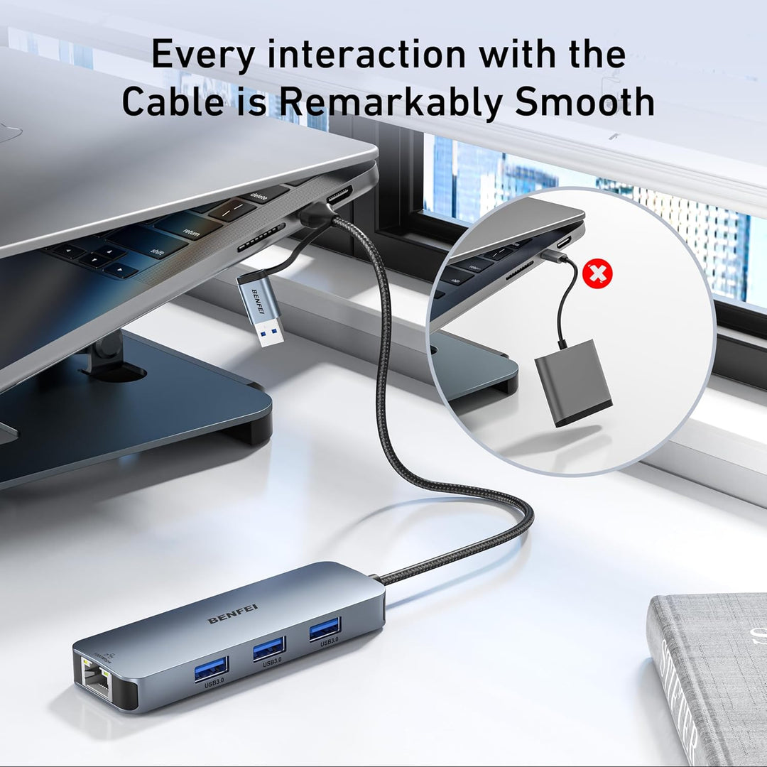 BENFEI USB C Gigabit Ethernet Adapter, 3 Ports Hub 3.0 Mit RJ45 LAN Netzwerkadapter für MacBook Pro/
