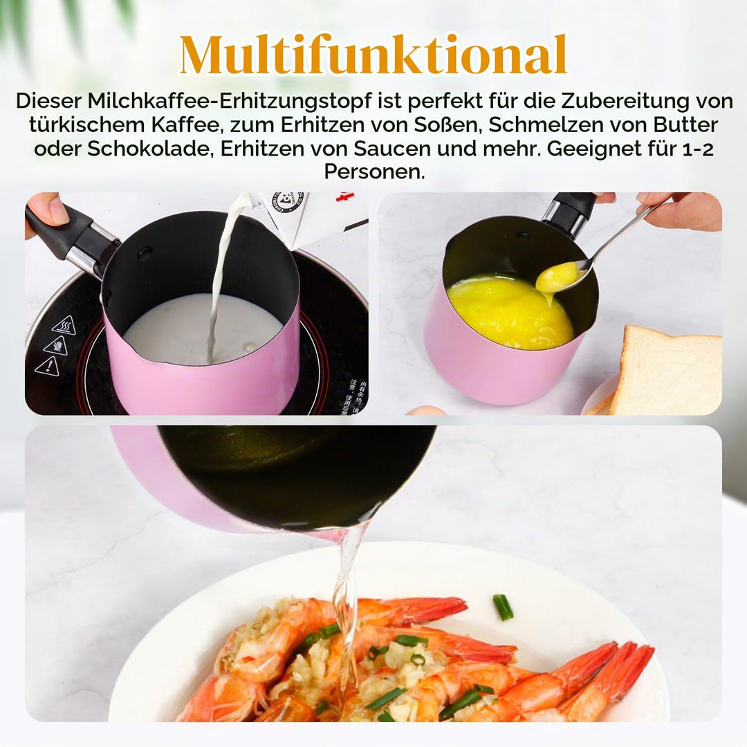 Mini Kochtopf mit Griff 550ml 10cm Kleine Milchpfanne Antihaft Butterwärmer Mini Suppentopf Milch Ko