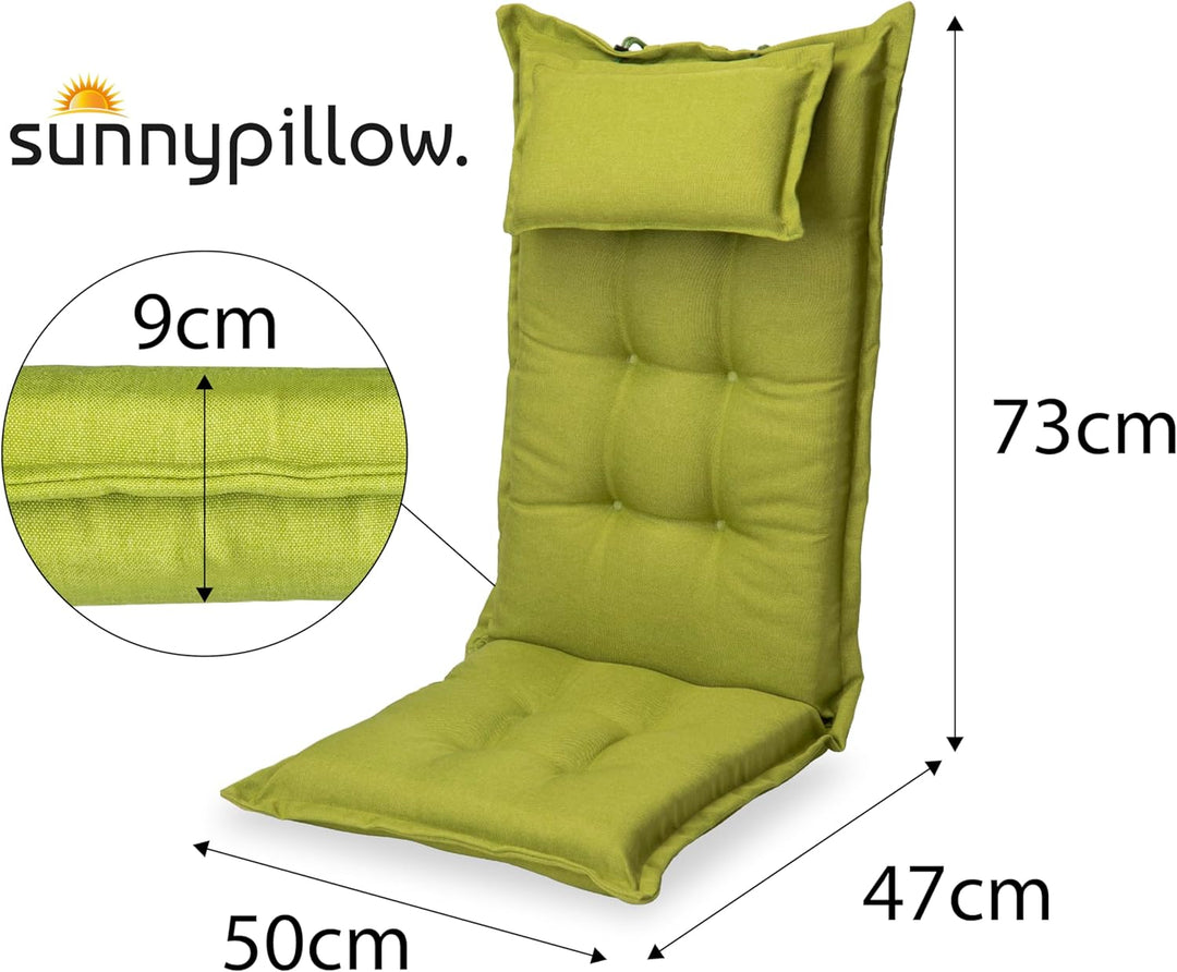 sunnypillow 6 Stück Gartenstuhlauflagen mit abnehmbarem Kopfpolster - 120 x 50 x 9cm - Stuhlauflagen