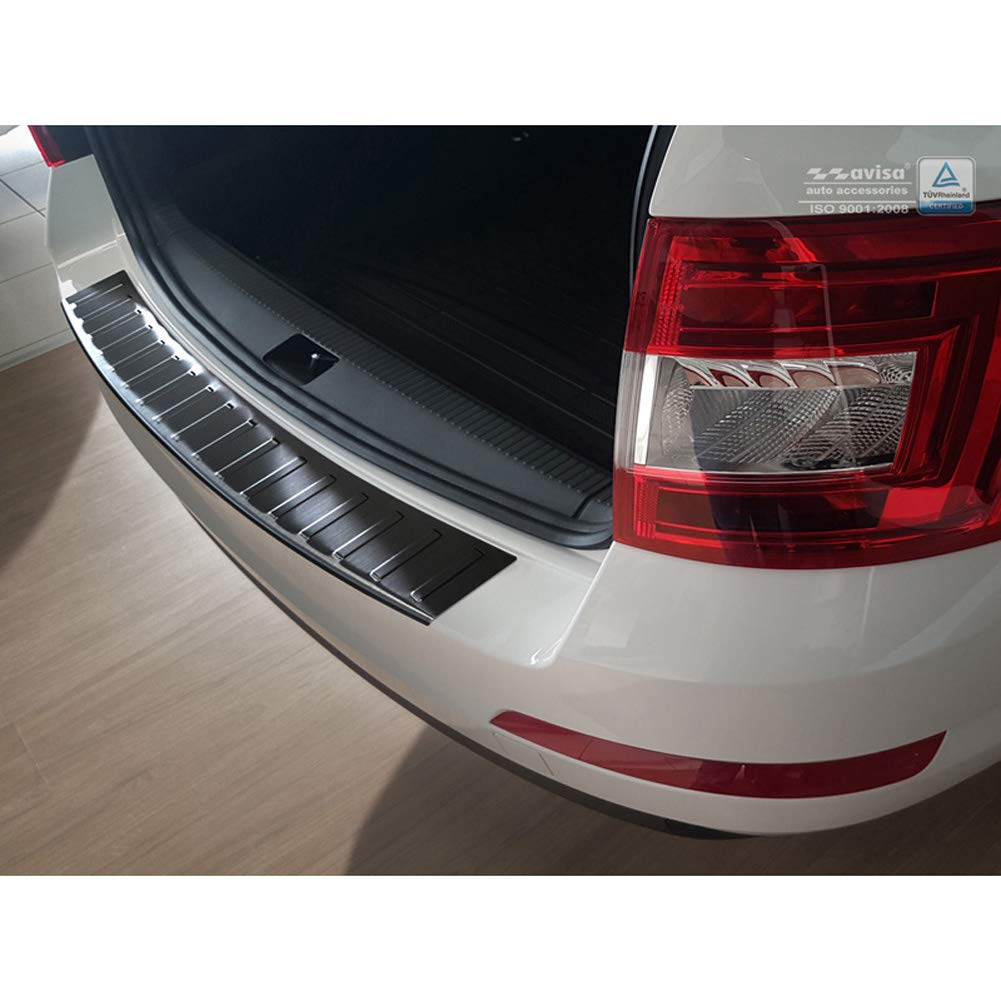 Avisa Schwarz Edelstahl Heckstossstangenschutz kompatibel mit Skoda Octavia III Kombi 2013-2016 'Rib