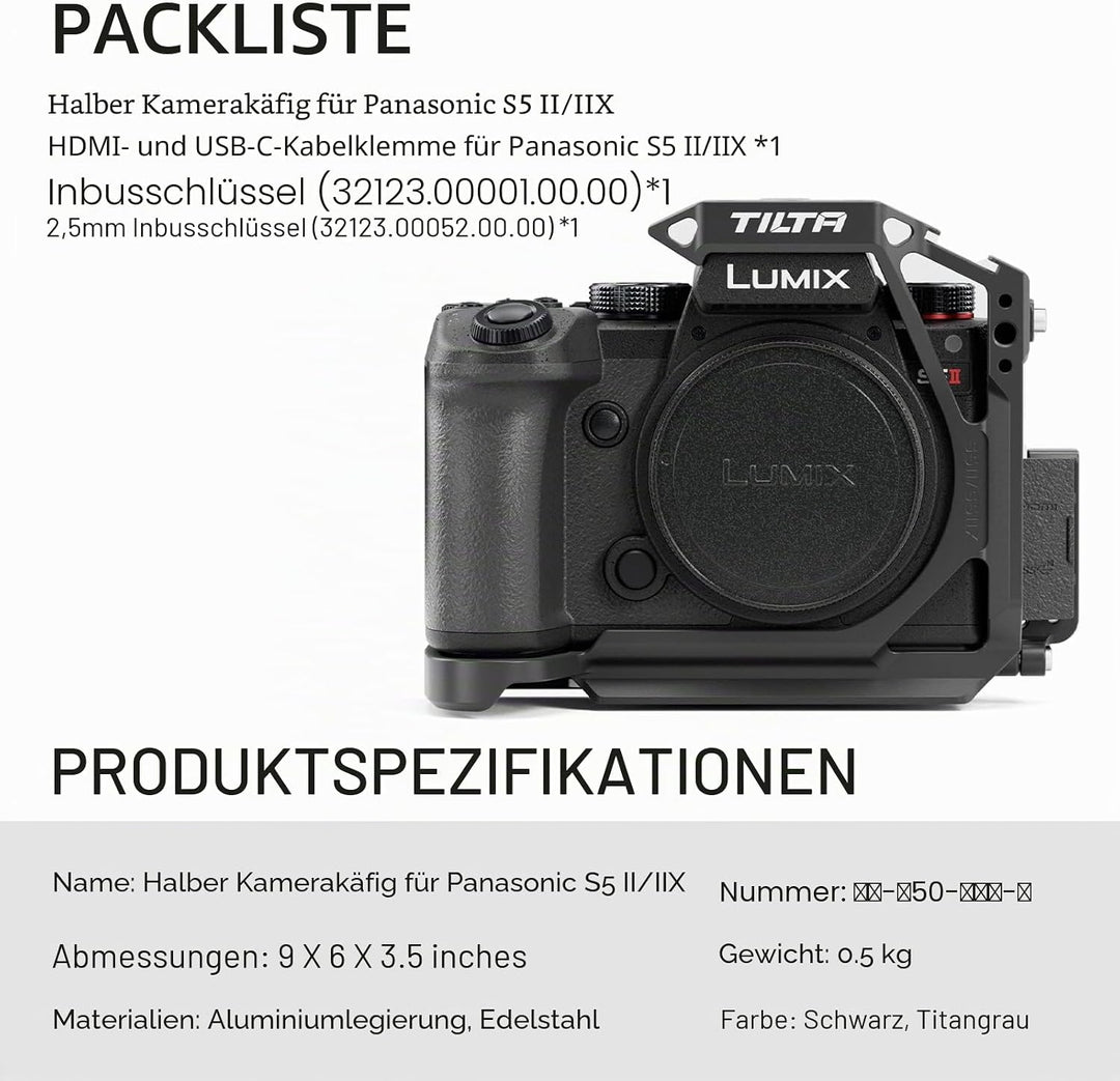 Tilta Half Camera Cage Kompatibel mit Lumix S5 II/S5 IIX/G9 II Filmmaking Kit mit HDMI USB-C Kabelkl