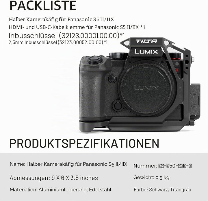 Tilta Half Camera Cage Kompatibel mit Lumix S5 II/S5 IIX/G9 II Filmmaking Kit mit HDMI USB-C Kabelkl
