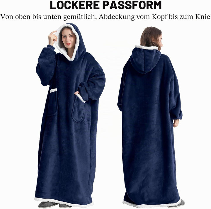 Emwwat Extra Lange Hoodie Decke, Übergrosse Sherpa Hoodie Decke für Damen und Herren, tragbare Decke