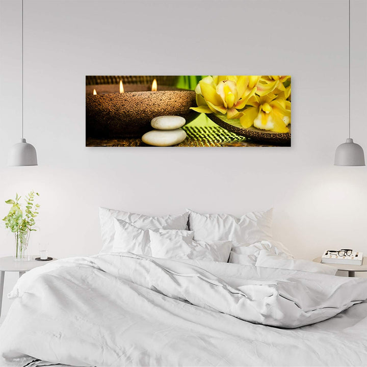 Wandbild XXL Spa Deko Kunst Bilder Blumen Gelb 158x53 cm Deko Paneel 158x53 cm Gelb_a, Deko Paneel 1