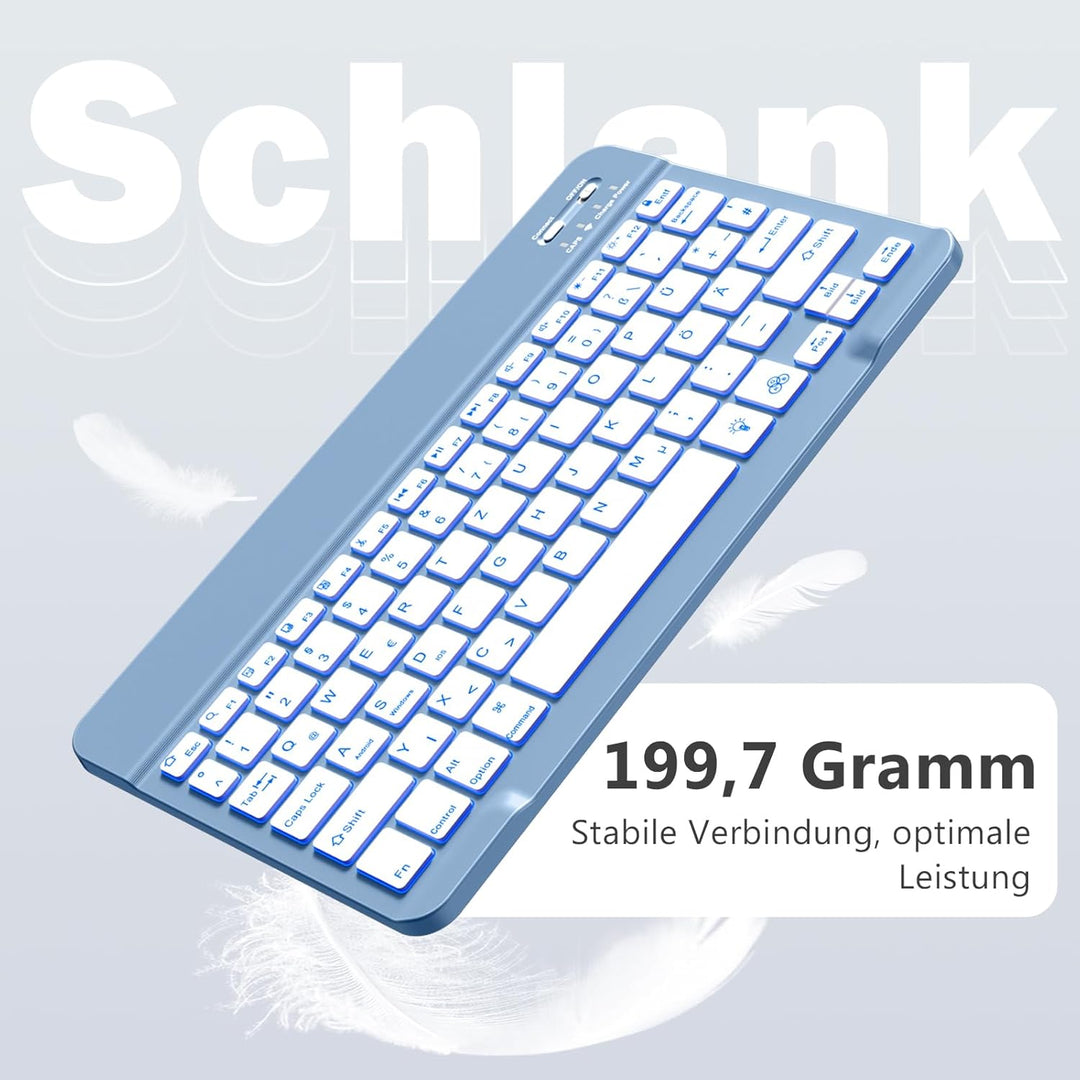 Vobafe Bluetooth Tastatur mit Telefonhalter für iOS/Android/Windows, Kabellose Tablet Tastatur für i