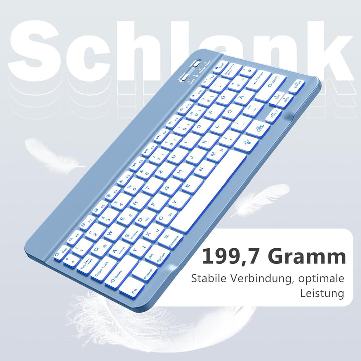 Vobafe Bluetooth Tastatur mit Telefonhalter für iOS/Android/Windows, Kabellose Tablet Tastatur für i