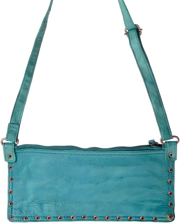 Damen Umhängetasche in gewaschenem Leder Nieten und Träger von DuDu Malachite Green