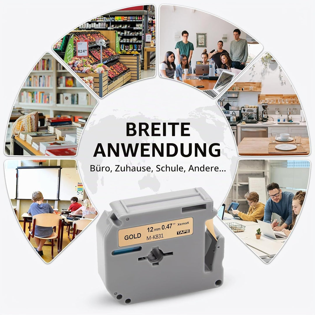 6x XemaX Etikettenband Ersatz für Brother M-K Bänder M-K131 M-K231 M-K831 M-K931 12mm x 8m Silber Go