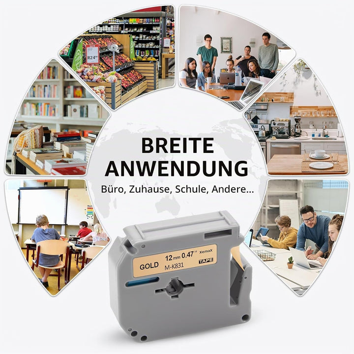 6x XemaX Etikettenband Ersatz für Brother M-K Bänder M-K131 M-K231 M-K831 M-K931 12mm x 8m Silber Go