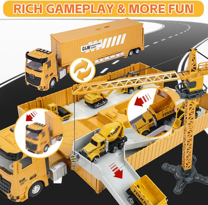 Bauwagen-Spielzeug-Set für Jungen 3-8 Jahre, realistischer Stil, Gelb