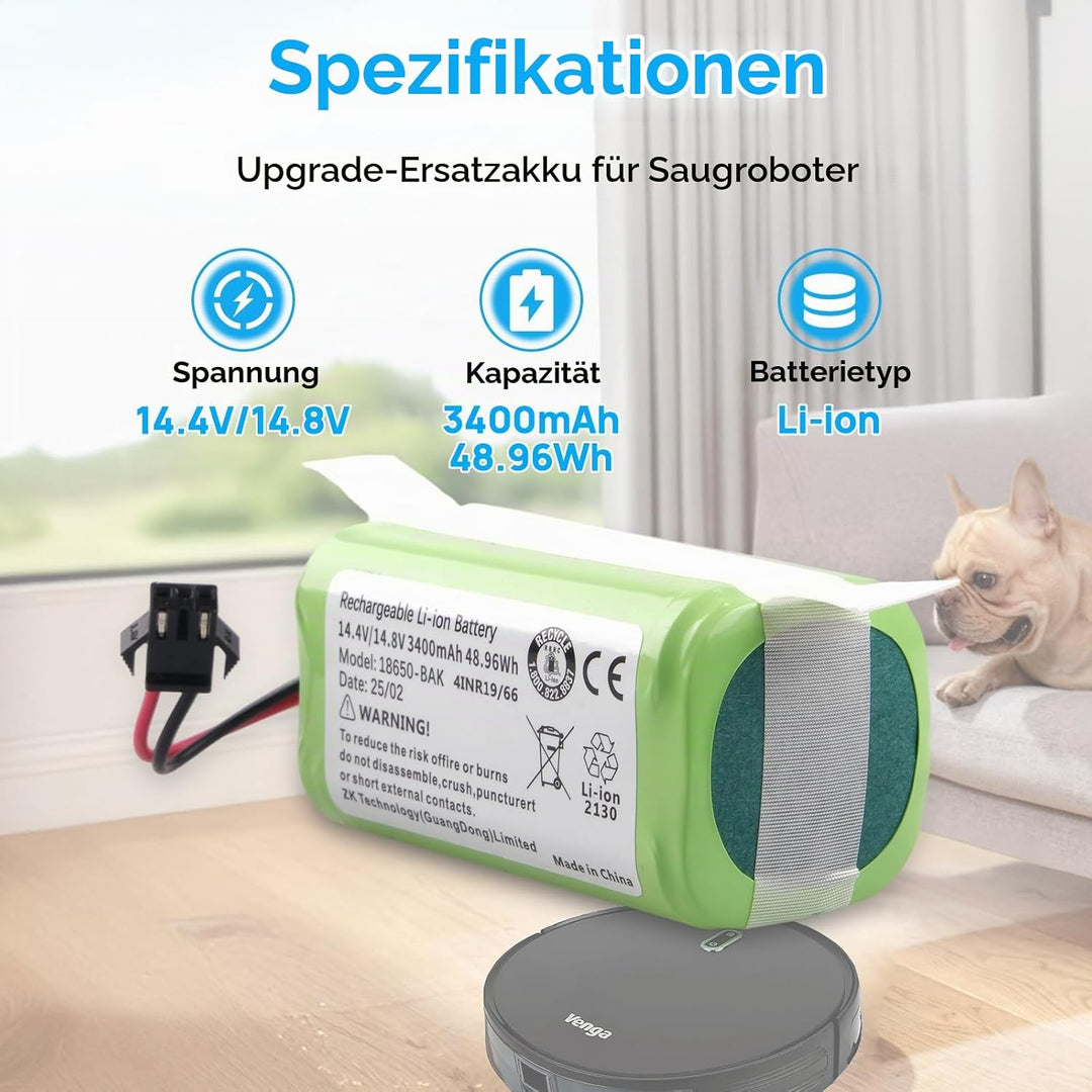 14,4 V 3400 mAh Akku Kompatibel mit Lefant M210 M210B M210P M213 Eufy RoboVac 11 11S 11S MAX 12 15C