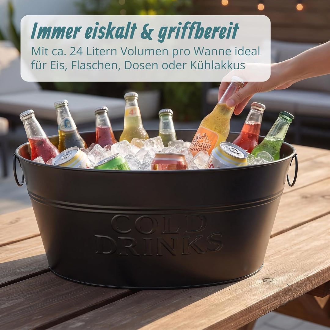 Relaxdays Sektkühler, 2er Set, Metall, 24 l, Flaschenkühler für Sekt, Champagner, Wein, Griffe, XXL